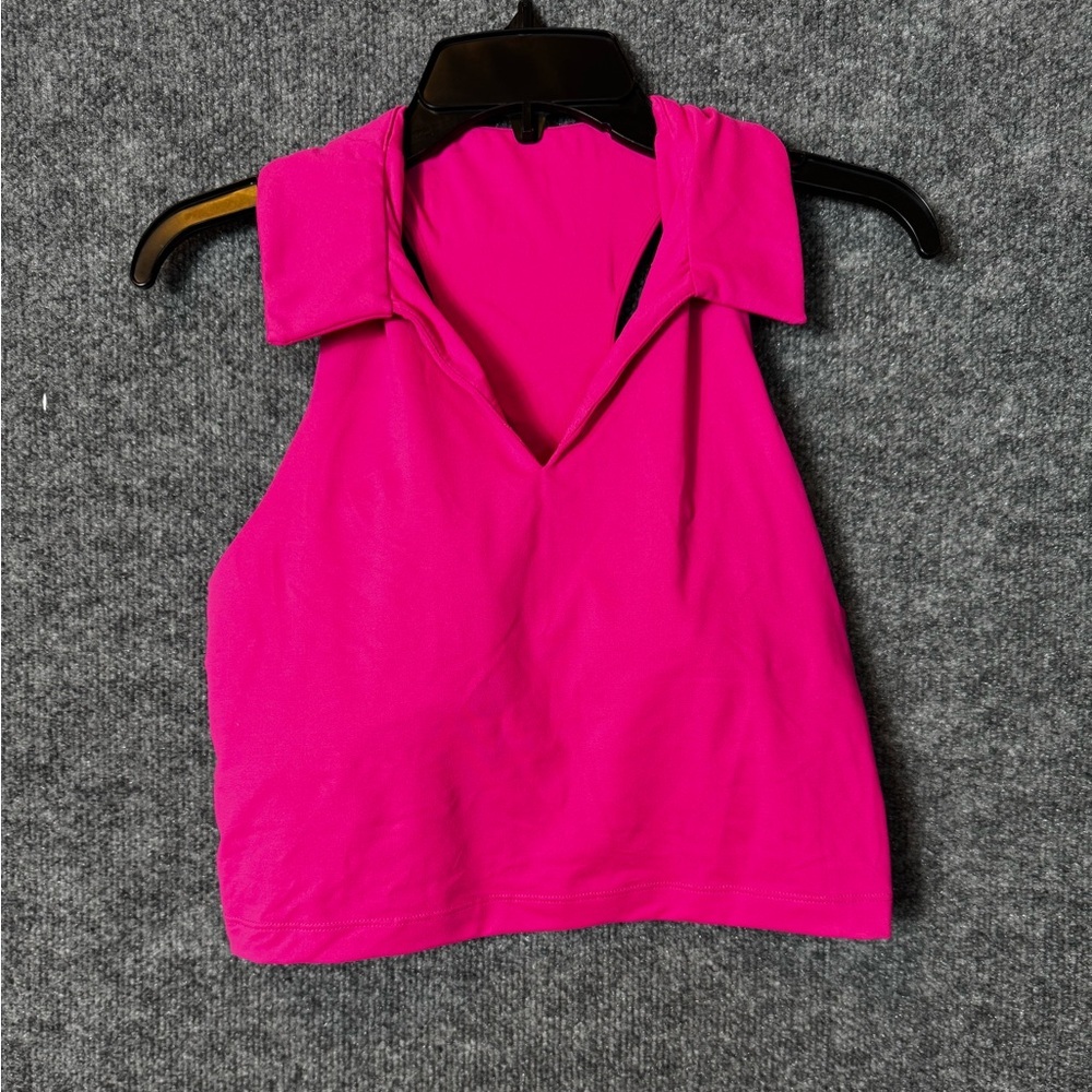 Alexander Jane Buttery Soft Pink Collared Cropped Tank with V-Neck-Size XL, NWOT